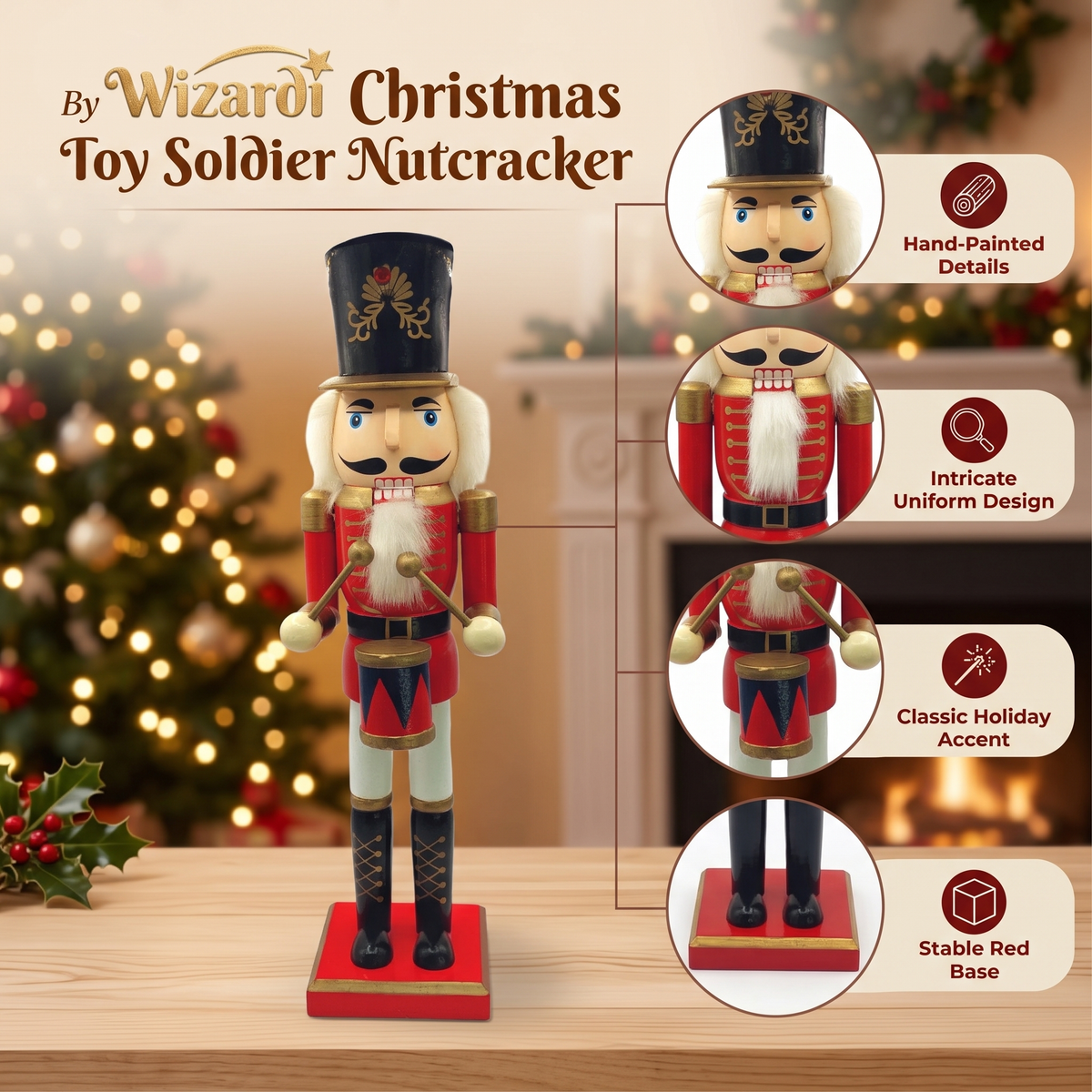 Classic Toy Soldier Drummer Christmas Wooden Nutcracker 15 in by Wizardi F07M6-11 Red