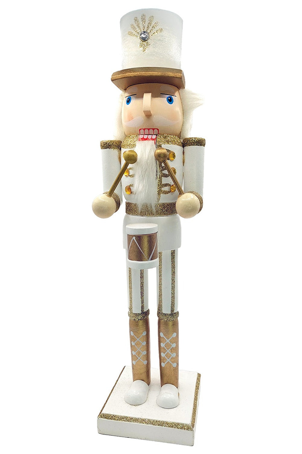 Winter White and Gold Drummer Christmas Wooden Nutcracker 15 in by Wizardi F07M6-12A
