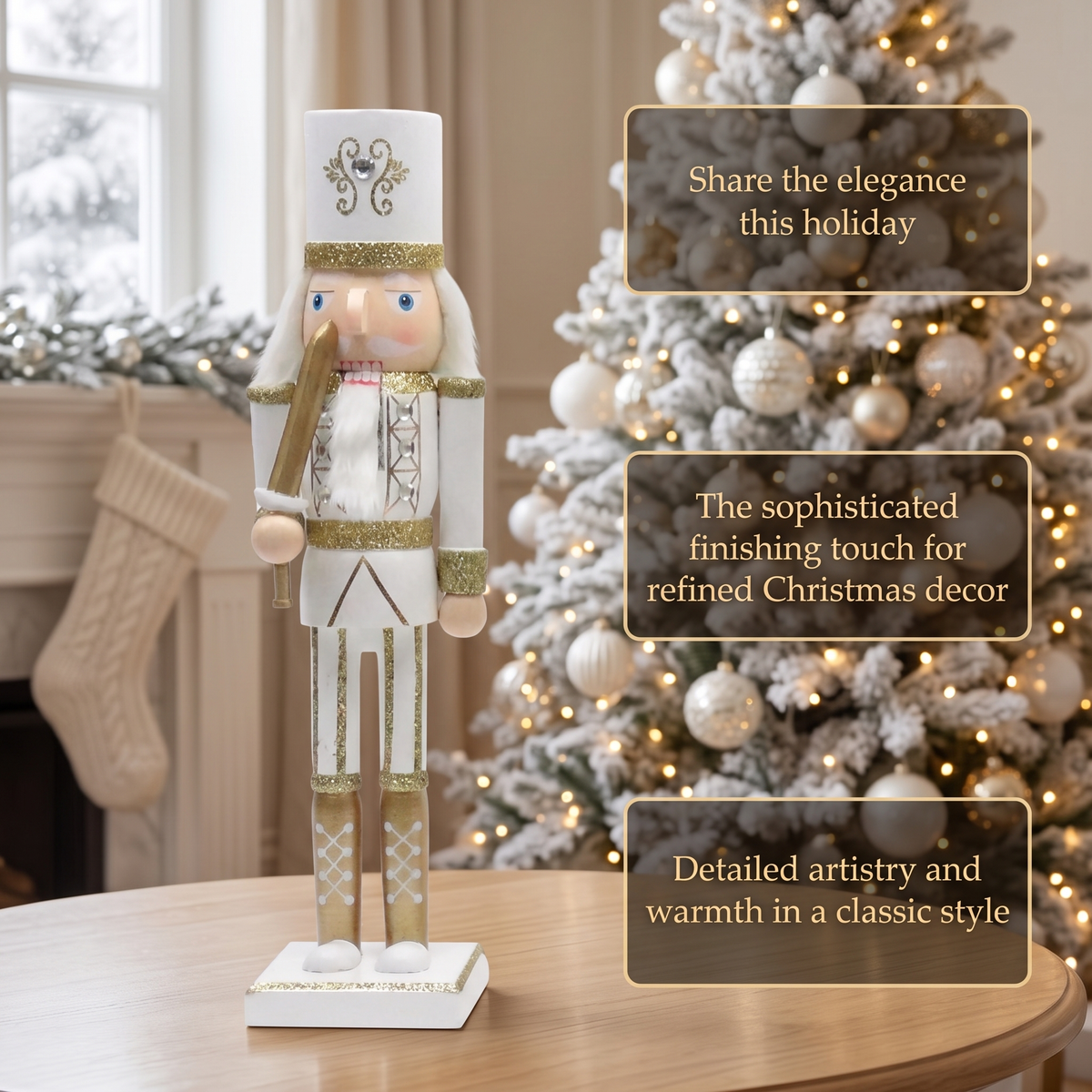 Winter White and Gold Swordsman Christmas Wooden Nutcracker 15 in by Wizardi F07M6-12C