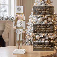 Winter White and Gold Swordsman Christmas Wooden Nutcracker 15 in by Wizardi F07M6-12C