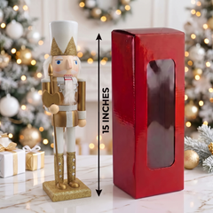 Winter White and Gold Guardian with Halberd Christmas Wooden Nutcracker 15 in by Wizardi F07M6-12D