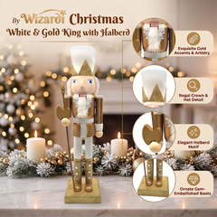 Winter White and Gold Guardian with Halberd Christmas Wooden Nutcracker 15 in by Wizardi F07M6-12D