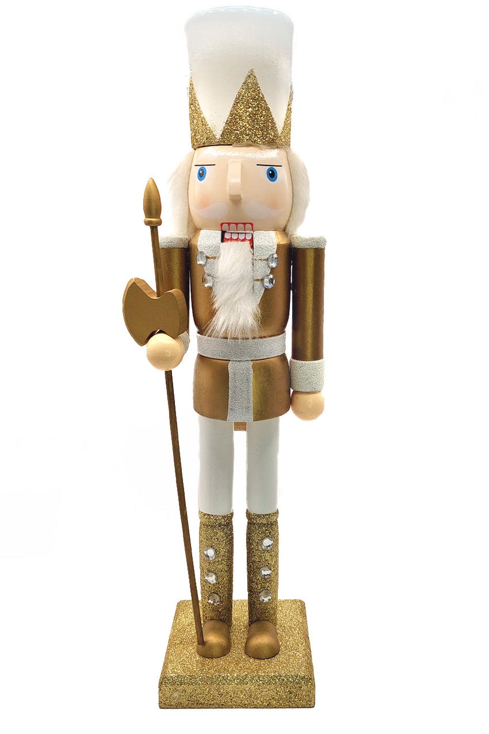 Winter White and Gold Guardian with Halberd Christmas Wooden Nutcracker 15 in by Wizardi F07M6-12D