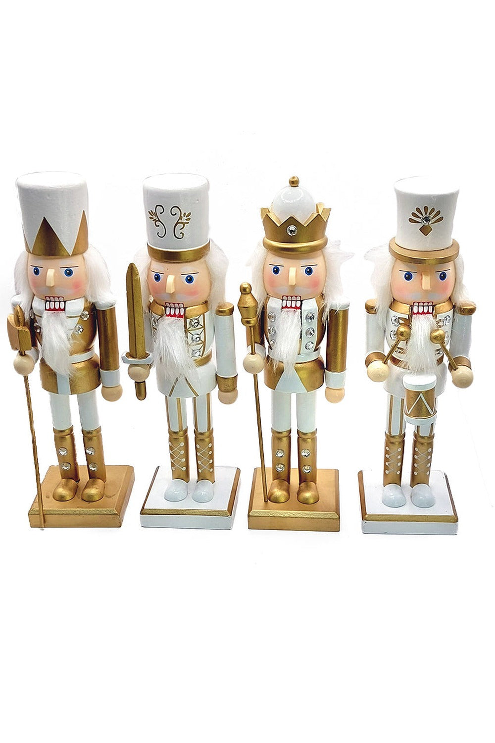White and Gold Drummer Christmas Wooden Nutcracker 10 in by Wizardi F07M6-14C