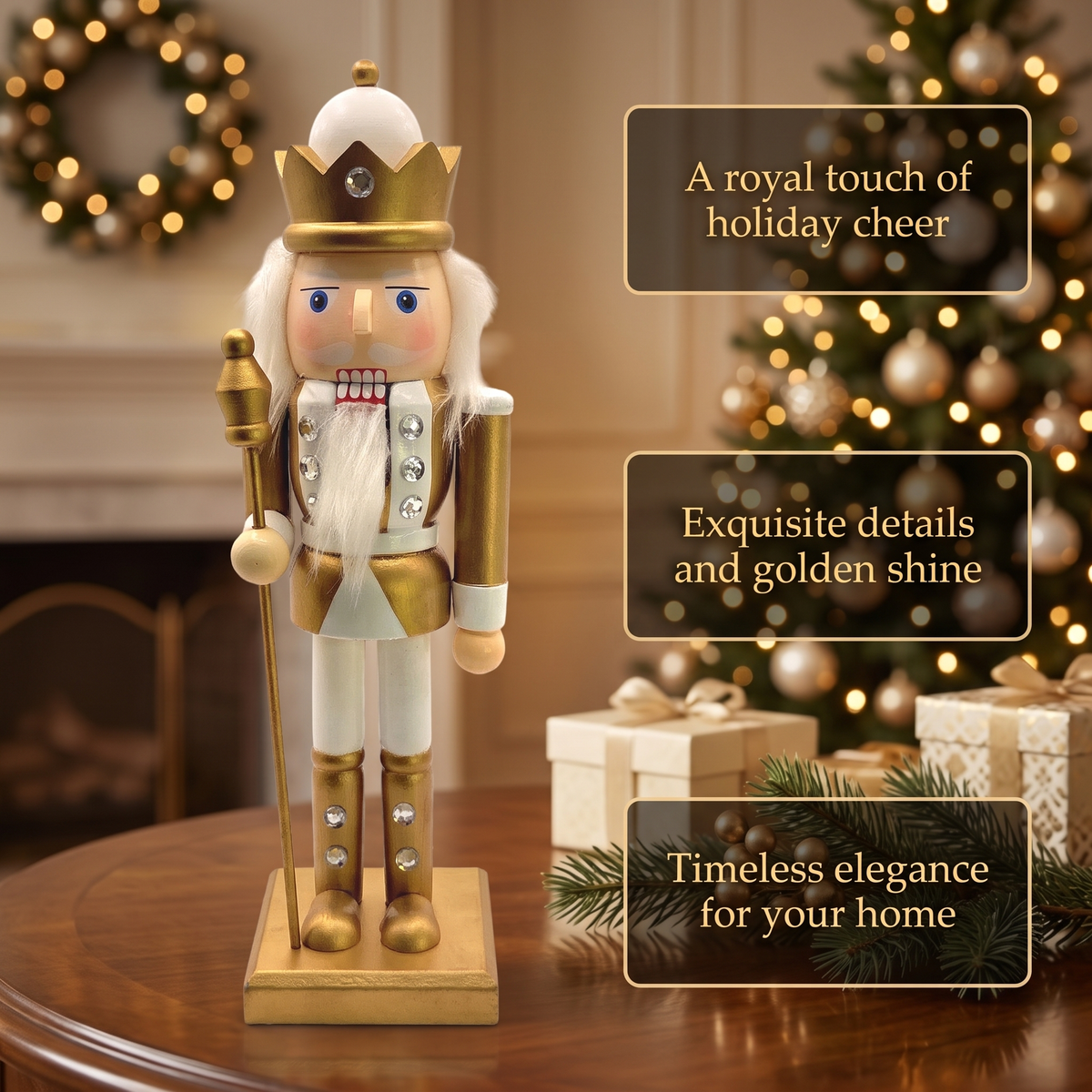 White and Gold King Christmas Wooden Nutcracker 10 in by Wizardi F07M6-14B