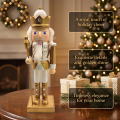 White and Gold King Christmas Wooden Nutcracker 10 in by Wizardi F07M6-14B