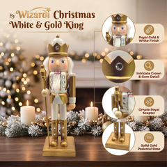 White and Gold King Christmas Wooden Nutcracker 10 in by Wizardi F07M6-14B