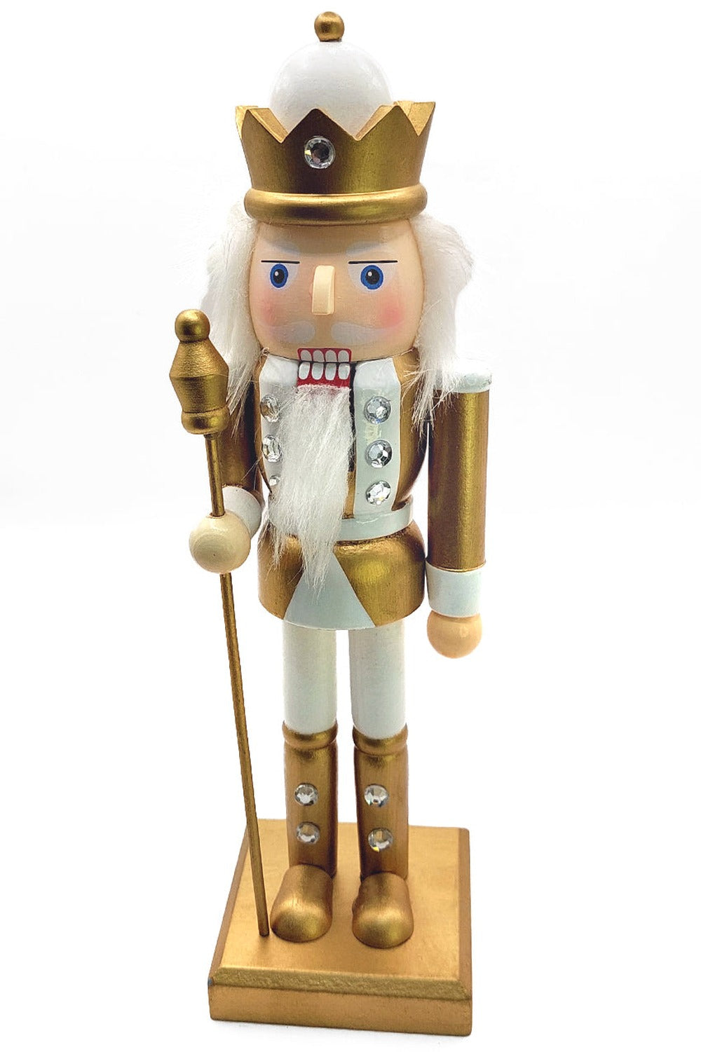 White and Gold King Christmas Wooden Nutcracker 10 in