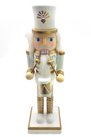White and Gold Drummer Christmas Wooden Nutcracker 10 in by Wizardi F07M6-14C