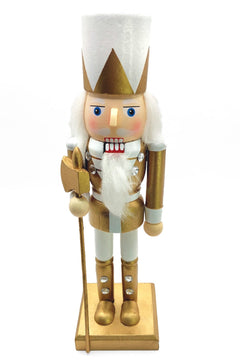 White and Gold Axeman Christmas Wooden Nutcracker 10 in by Wizardi F07M6-14D
