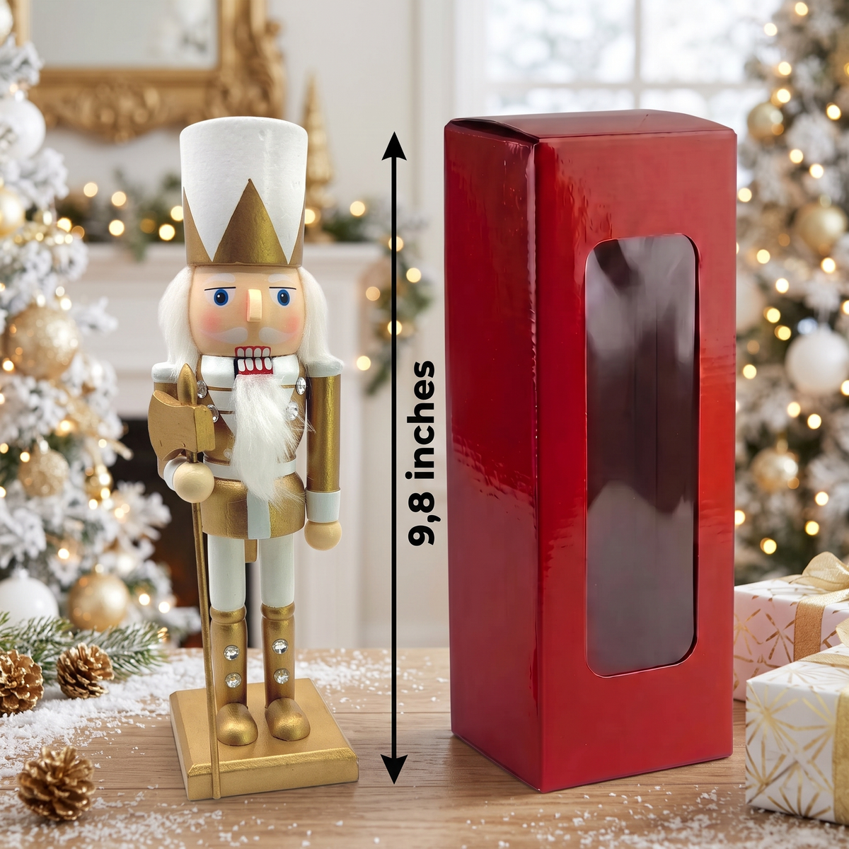White and Gold Axeman Christmas Wooden Nutcracker 10 in by Wizardi F07M6-14D