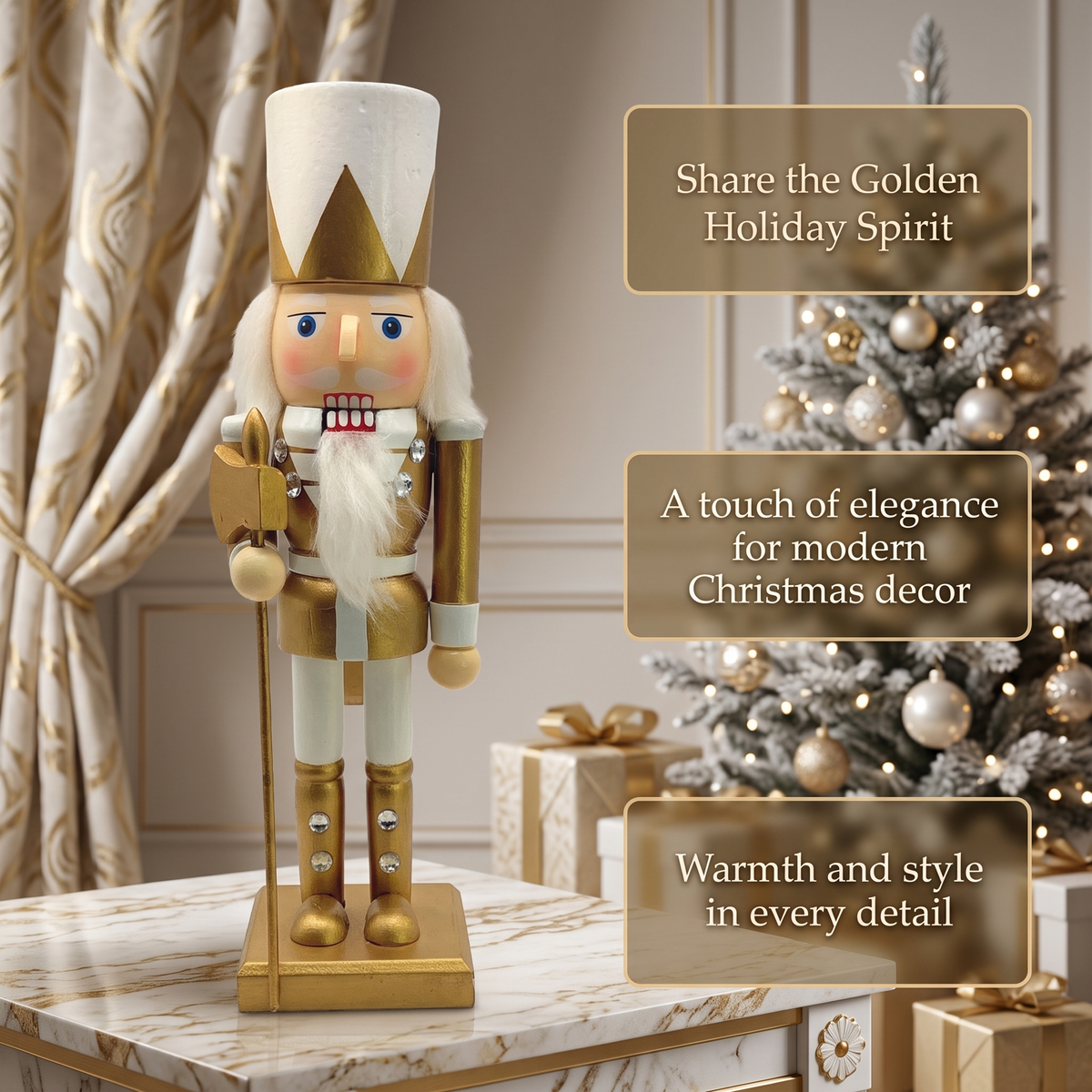 White and Gold Axeman Christmas Wooden Nutcracker 10 in by Wizardi F07M6-14D
