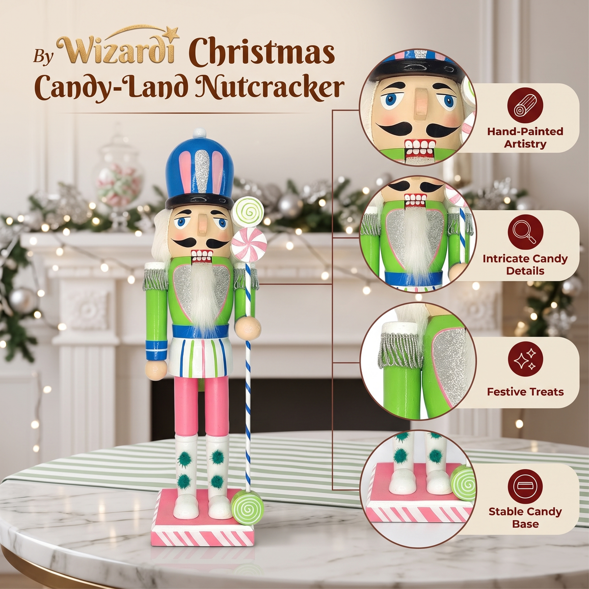 Candyland Christmas Wooden Nutcracker Soldier Wizardi F07M6-1A