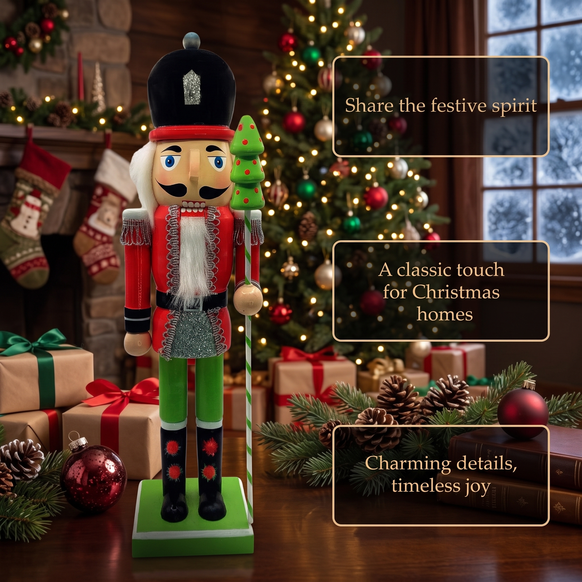 Toy Soldier with Christmas Tree Staff Christmas Wooden Nutcracker 15 in by Wizardi F07M6-1C