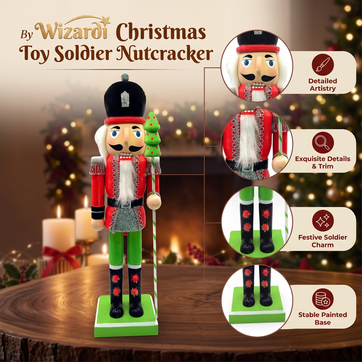 Toy Soldier with Christmas Tree Staff Christmas Wooden Nutcracker 15 in by Wizardi F07M6-1C