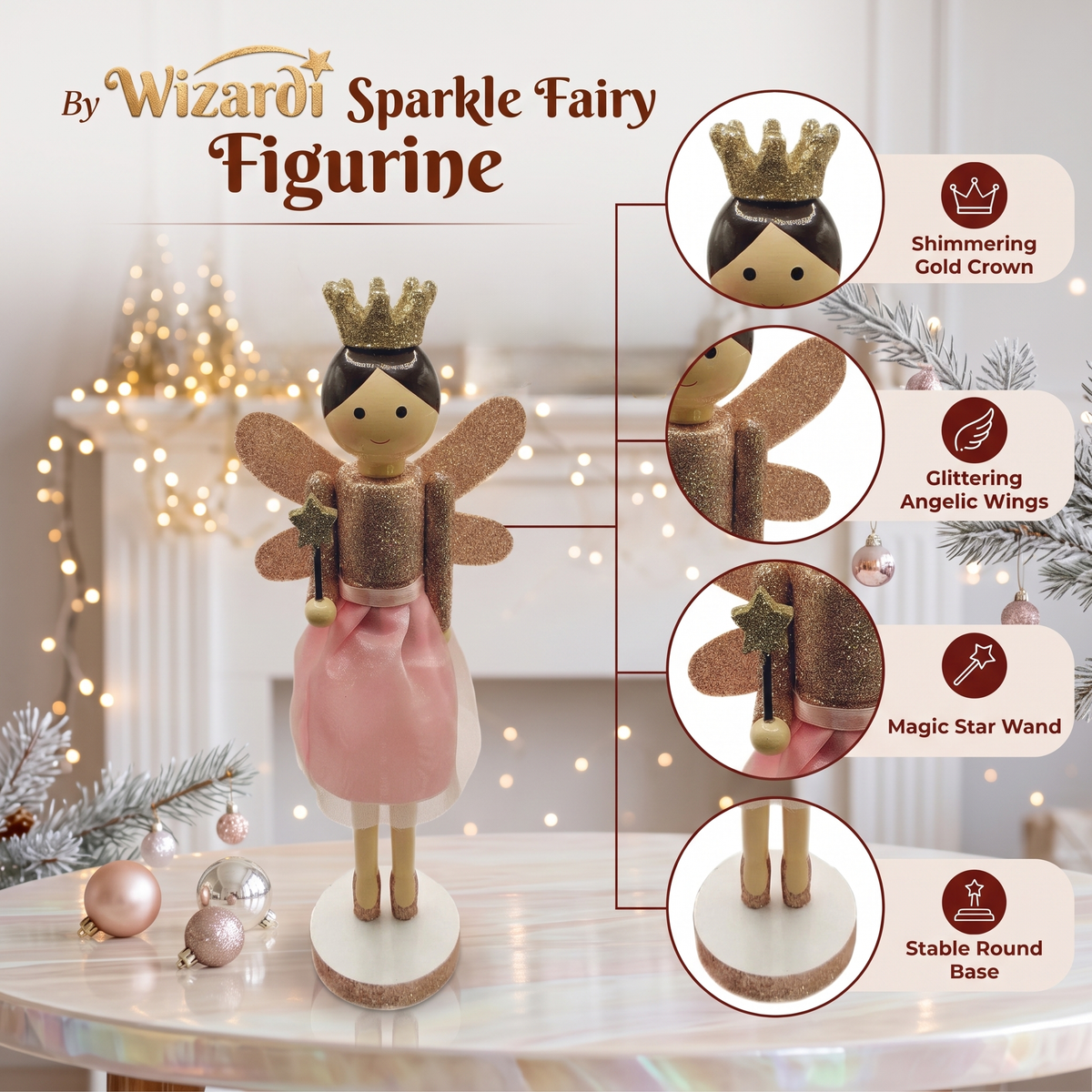 Pink Sugar Plum Fairy Christmas Wooden Nutcracker Figurine 12 in by Wizardi F07M6-2 Pink