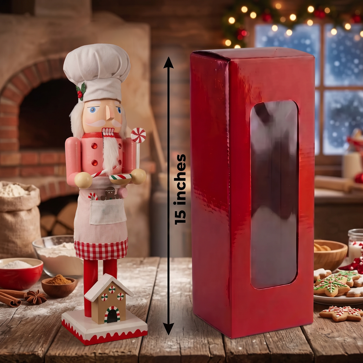 Pink Gingerbread Chef Christmas Wooden Nutcracker 15 in by Wizardi F07M6-5