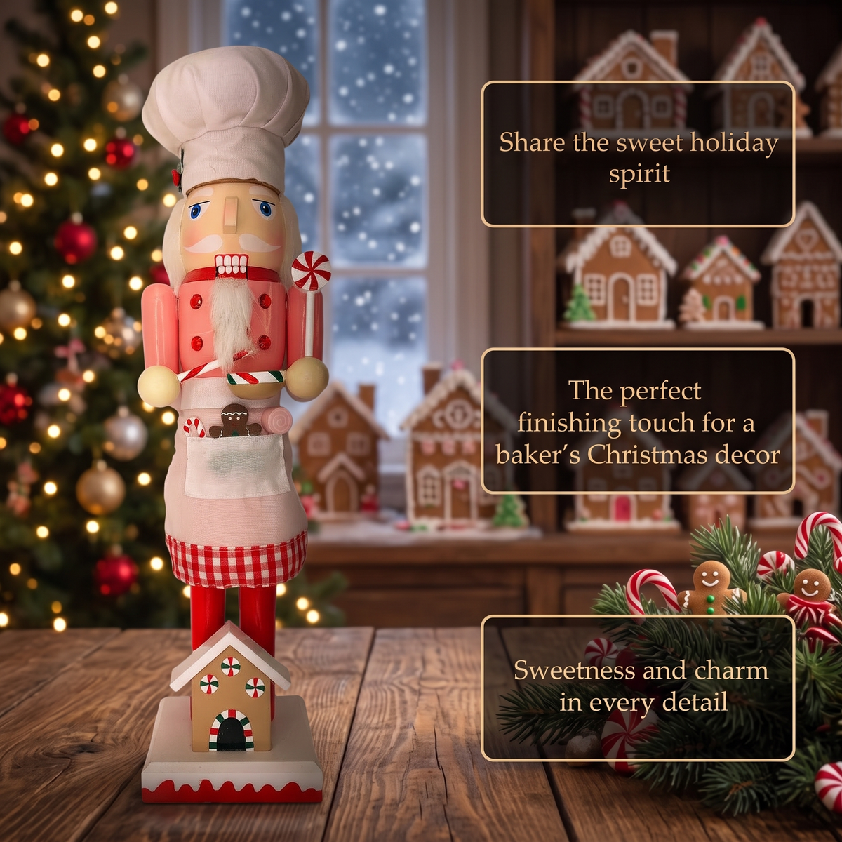 Pink Gingerbread Chef Christmas Wooden Nutcracker 15 in by Wizardi F07M6-5