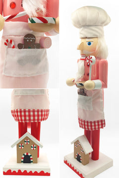 Pink Gingerbread Chef Christmas Wooden Nutcracker 15 in by Wizardi F07M6-5