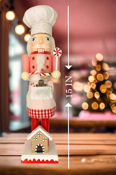Pink Gingerbread Chef Christmas Wooden Nutcracker 15 in by Wizardi F07M6-5