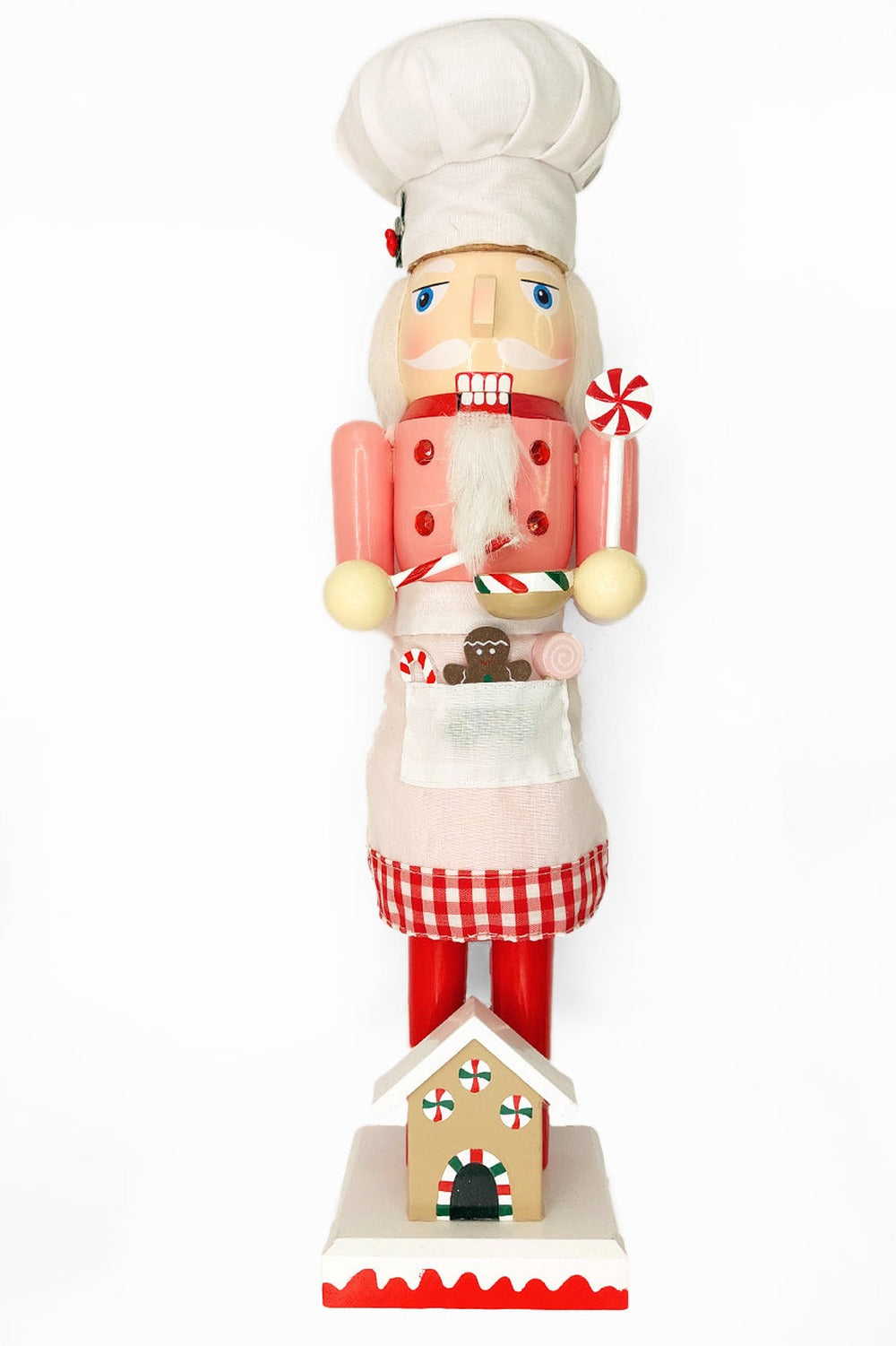 Pink Gingerbread Chef Christmas Wooden Nutcracker 15 in