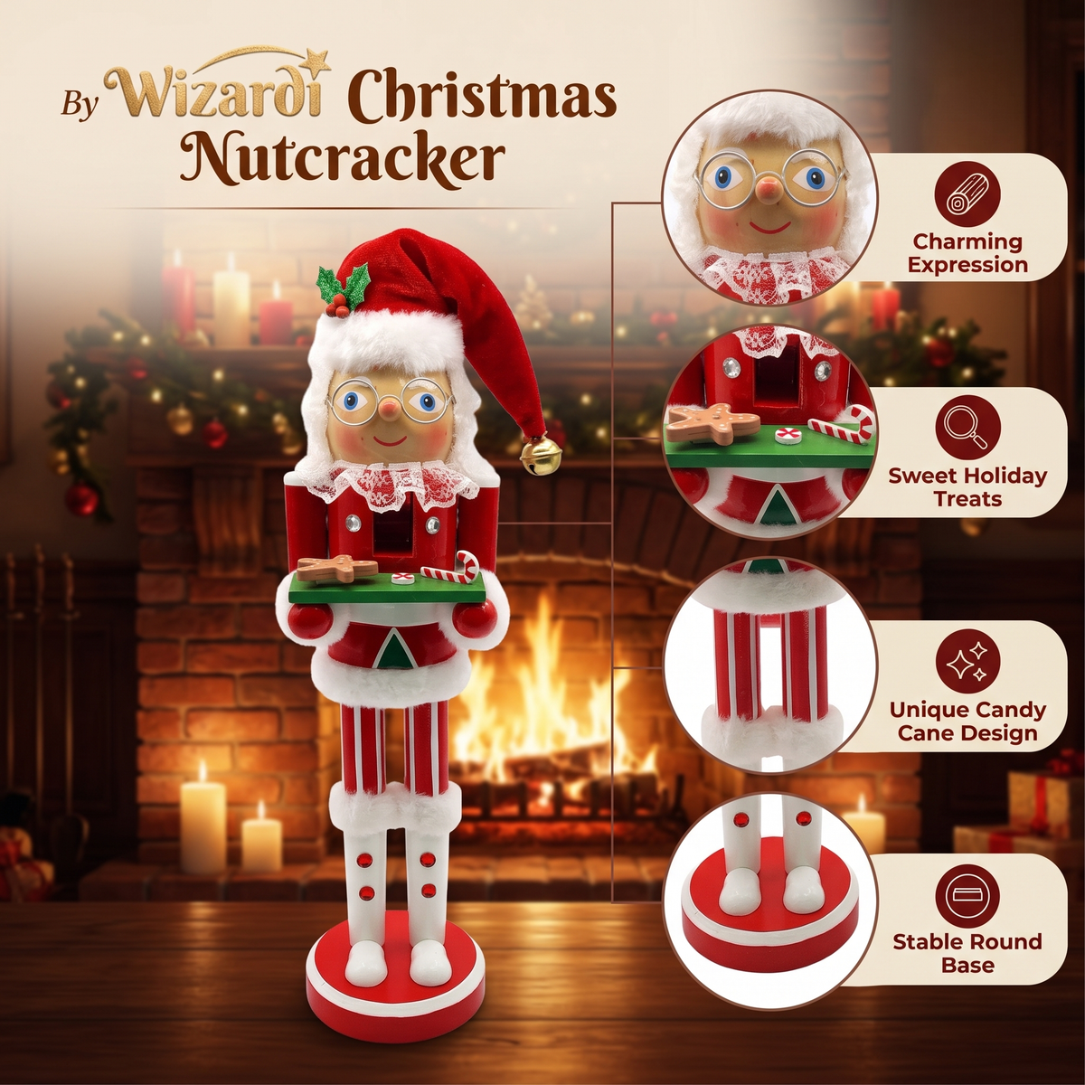 Mrs. Claus with Treat Tray Christmas Wooden Nutcracker 15 in Gnom