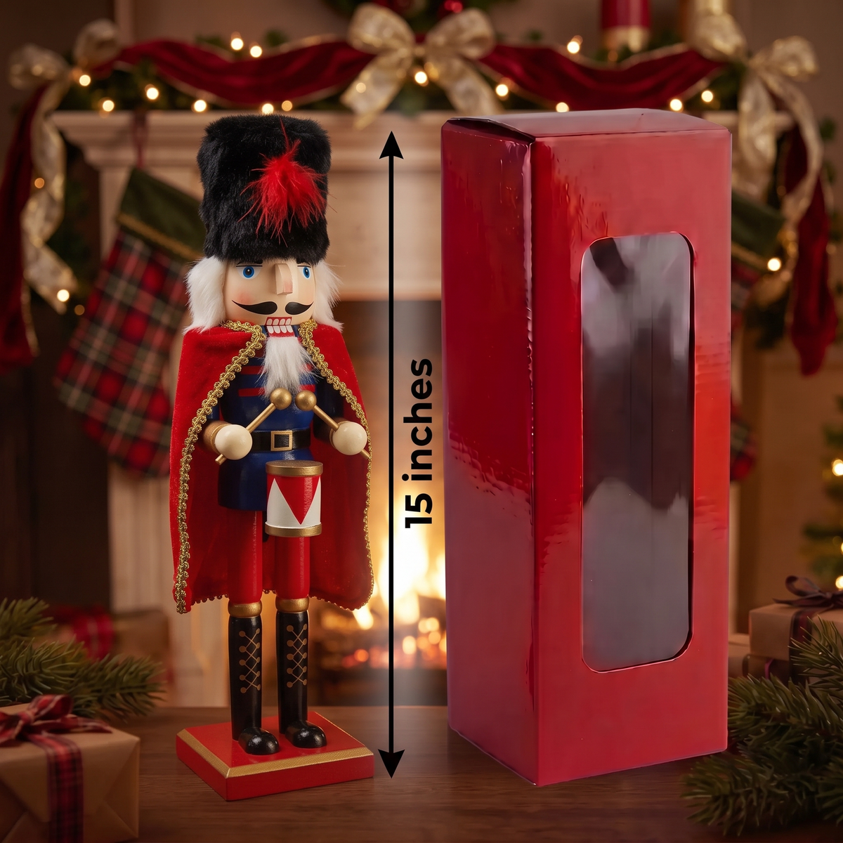 Royal Drummer with Velvet Cape Christmas Wooden Nutcracker 15 in by Wizardi F07M6-8A