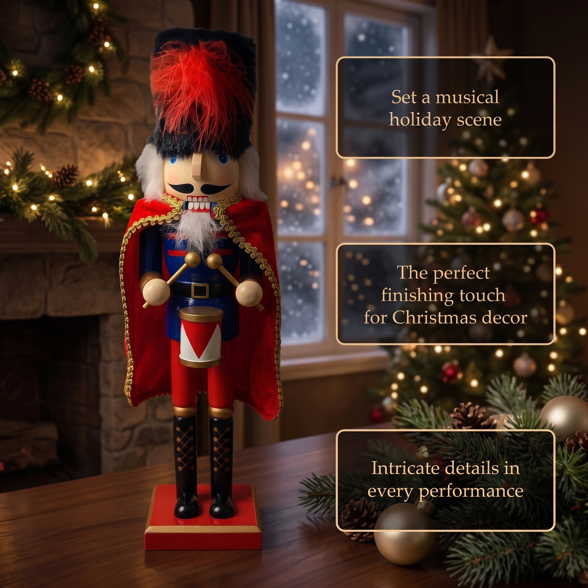 Royal Drummer with Velvet Cape Christmas Wooden Nutcracker 15 in by Wizardi F07M6-8A