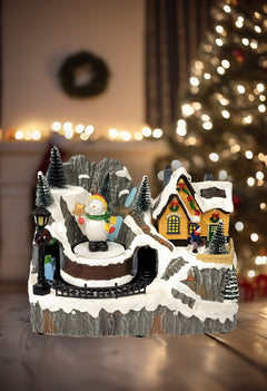 Train Scene with Snowman - Christmas Village Collection