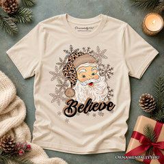 Kids Believe Santa Cheetah Leopard T-Shirt, Retro Christmas Youth Tee