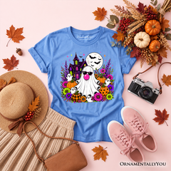 Kids Bubblegum Ghost Haunted House T-Shirt, Colorful Floral Halloween Pumpkin Youth Tee