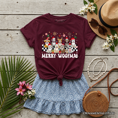 Kids Merry Woofmas Dog T-Shirt, Dogs With Santa Hats Christmas Youth Tee