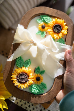 Wooden Sunflower Candle – Handcrafted Floral Soy Wax Candle – Rustic Home Decor Gift
