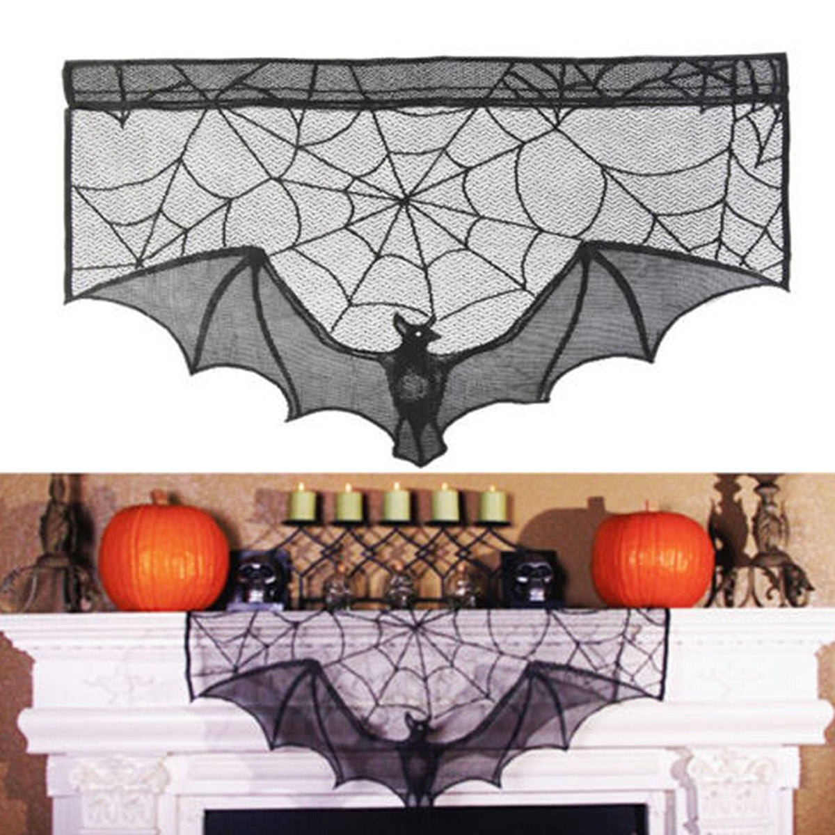 Bat and Spiderweb Halloween Curtain