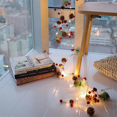 2 m Battery-Powered Pine Cone & Star Christmas String Lights