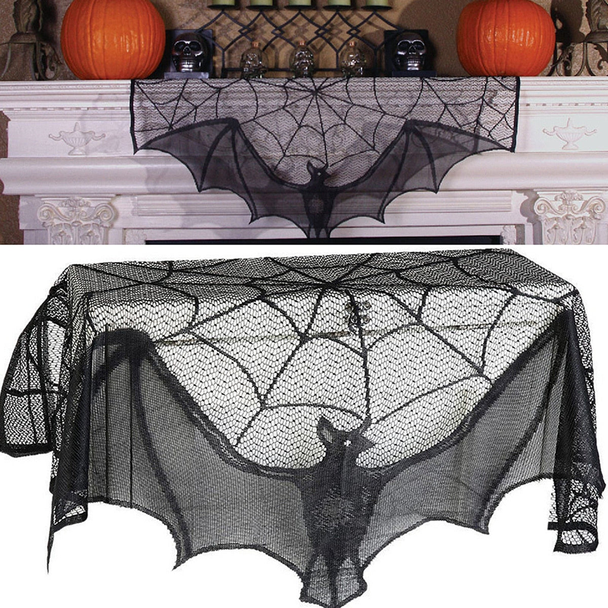 Bat and Spiderweb Halloween Curtain
