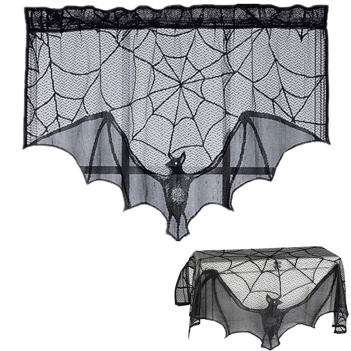 Bat and Spiderweb Halloween Curtain