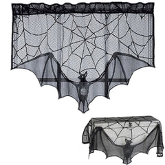 Bat and Spiderweb Halloween Curtain