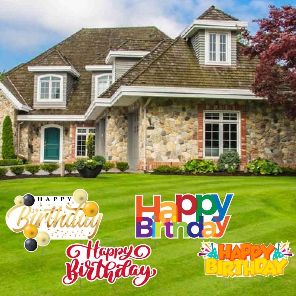 Large Happy Birthday Yard Greeting Signs 4 pc set