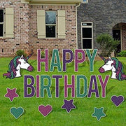 Happy Birthday Unicorn Themed Yard Card Letters and Decorations 21 piece set