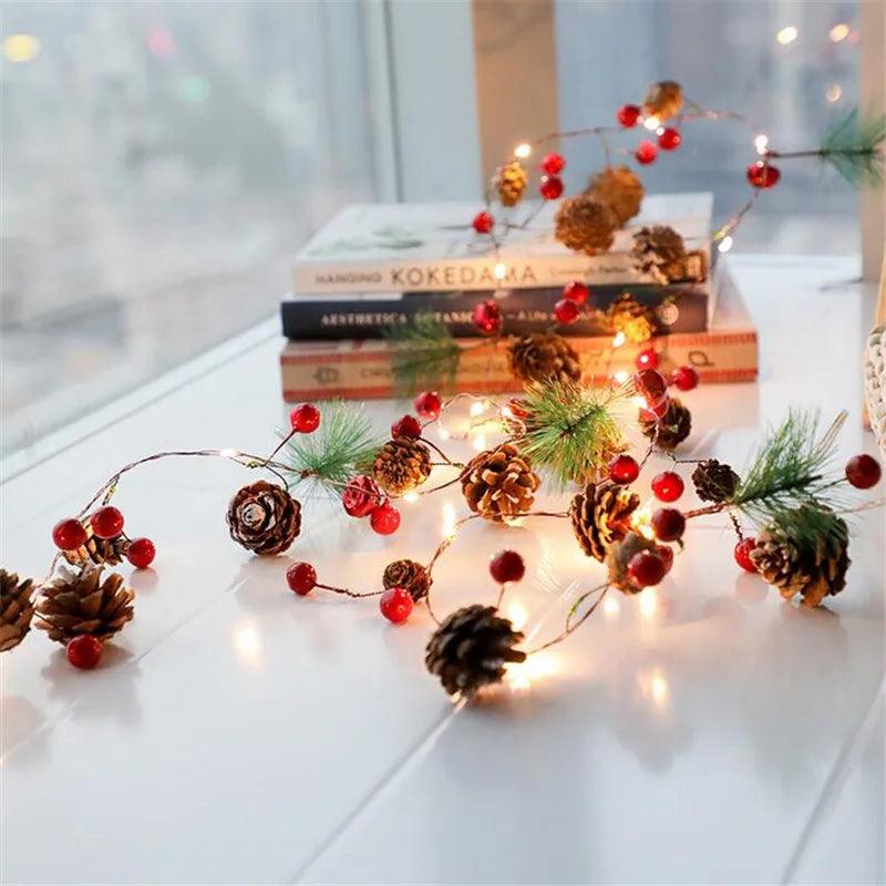 2 m Battery-Powered Pine Cone & Star Christmas String Lights