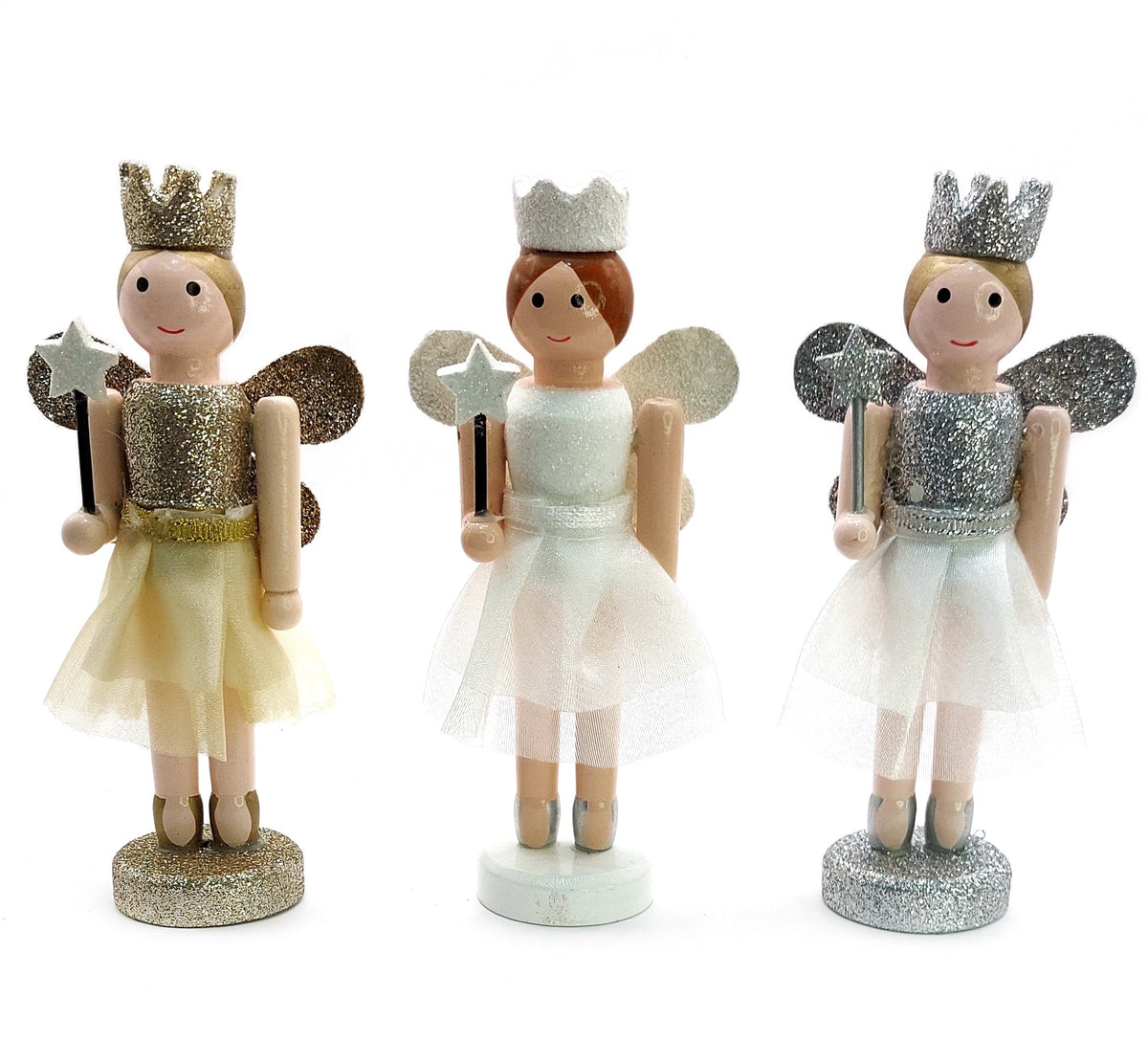 Gold White and Silver Fairy Christmas Wooden Nutcracker Figurines 5 in Set of 3 by Wizardi F07M14-13-N01657