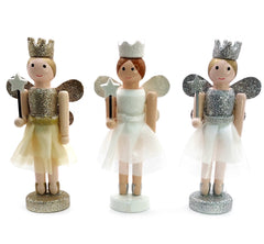 Gold White and Silver Fairy Christmas Wooden Nutcracker Figurines 5 in Set of 3 by Wizardi F07M14-13-N01657