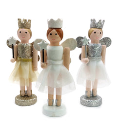 Gold White and Silver Fairy Christmas Wooden Nutcracker Figurines 5 in Set of 3 by Wizardi F07M14-13-N01657
