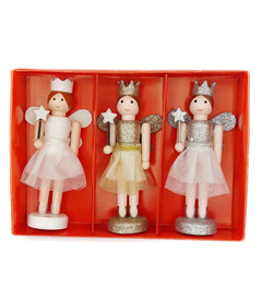 Gold White and Silver Fairy Christmas Wooden Nutcracker Figurines 5 in Set of 3 by Wizardi F07M14-13-N01657