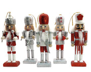 Red and Silver Glitter Christmas Wooden Nutcracker Ornaments 5 in Set of 5 by Wizardi F07M14-16-N01249