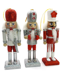 Red and Silver Glitter Christmas Wooden Nutcracker Ornaments 5 in Set of 5 by Wizardi F07M14-16-N01249