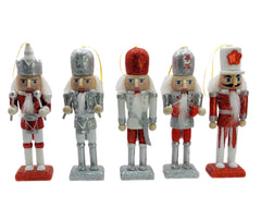Red and Silver Glitter Christmas Wooden Nutcracker Ornaments 5 in Set of 5 by Wizardi F07M14-16-N01249
