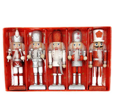 Red and Silver Glitter Christmas Wooden Nutcracker Ornaments 5 in Set of 5 by Wizardi F07M14-16-N01249