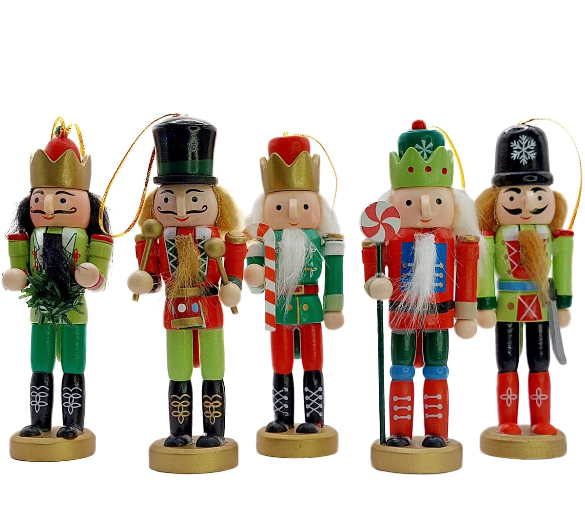 Candy Cane and Wreath Christmas Wooden Nutcracker Ornaments 5 in Set of 5 by Wizardi F07M14-15-N01626